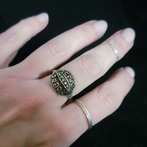 Antique Art Deco Sterling Silver Marcasite Women's Ring Size 7.5